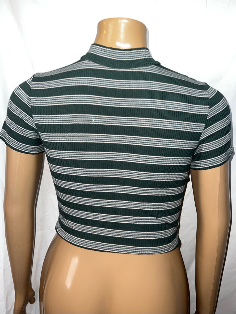 American Eagle Outfitters Dark Green and White Striped Mock Neck Crop Top - Picture 2 of 6